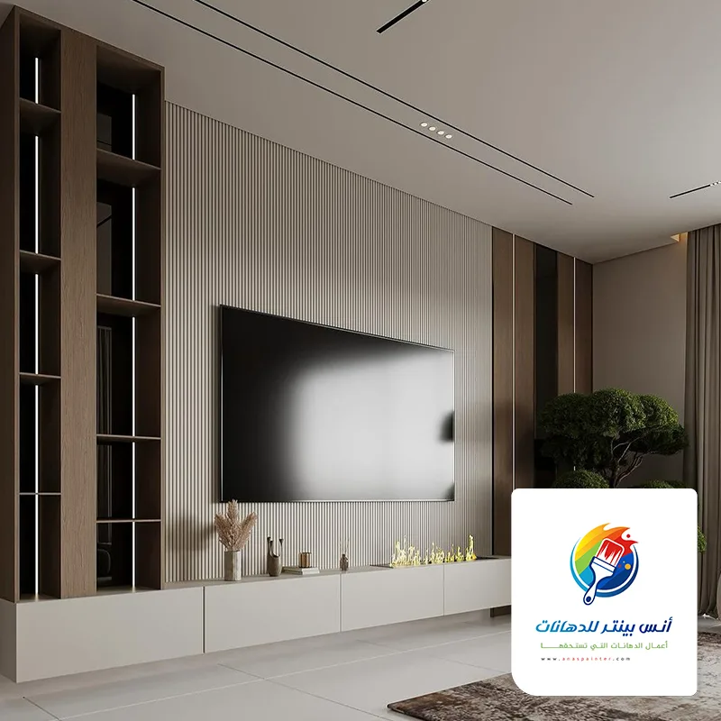 تفصيل مكتبة تلفزيون خشب